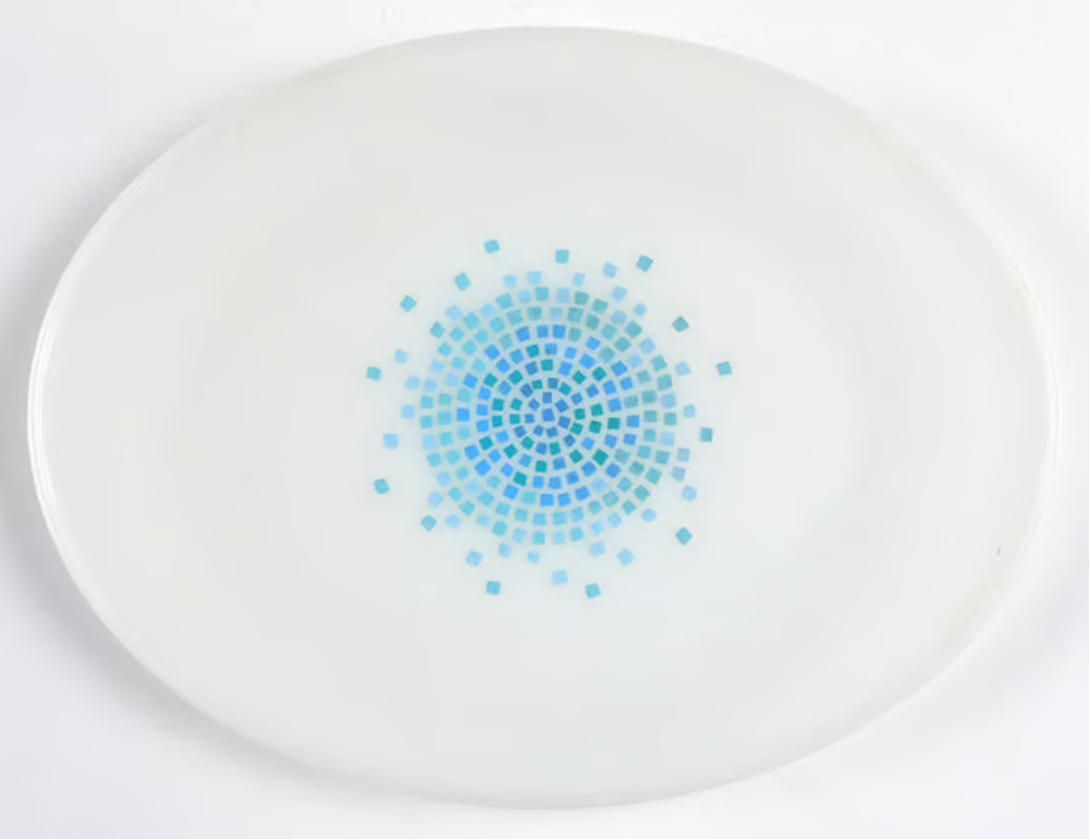 Anchor Hocking Fire King BLUE MOSAIC 12" Milk Glass Oval Serving Platter #6